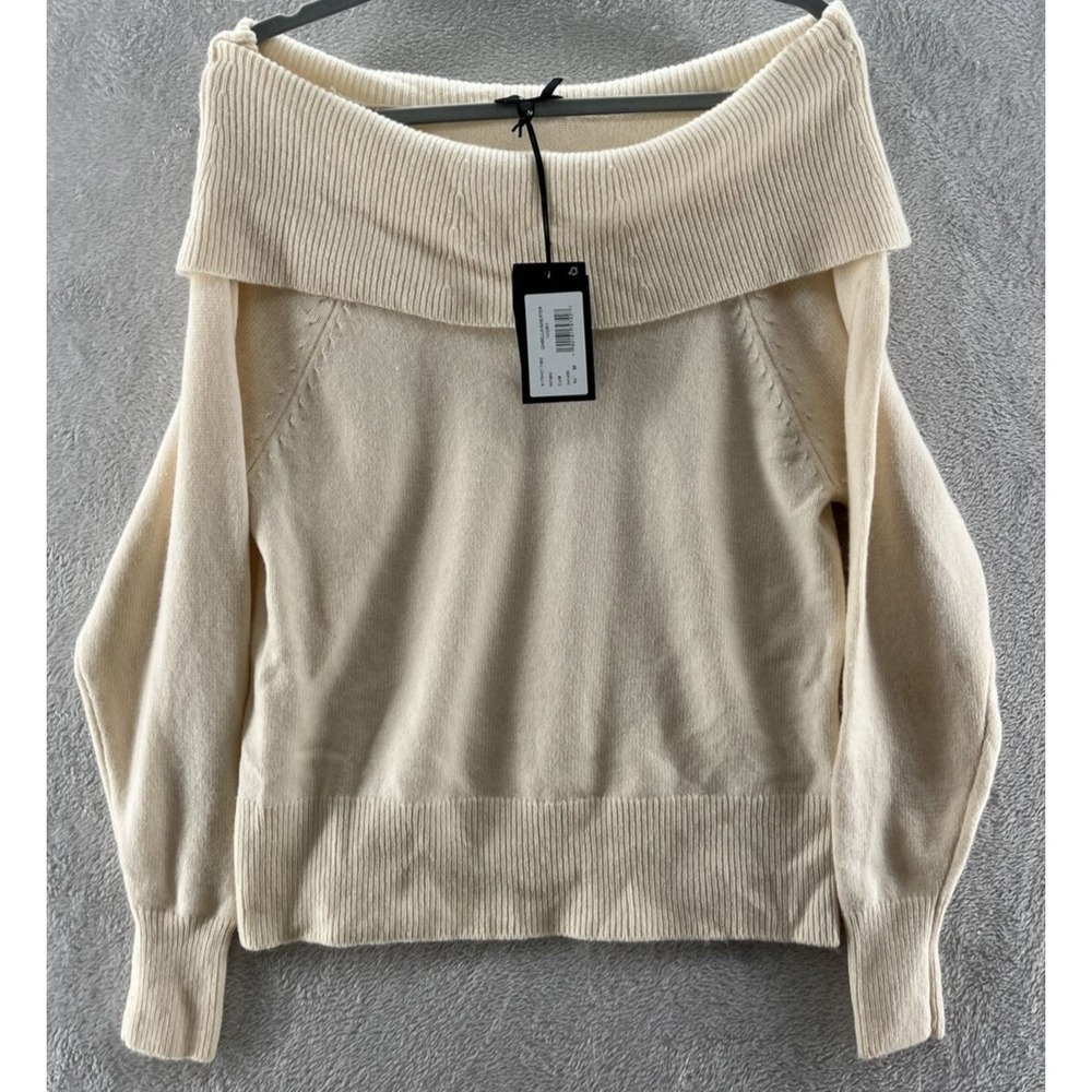 Paige Sweater Womens Sz M Izabella Wool Mix Cream Bardot Style Off Shoulder